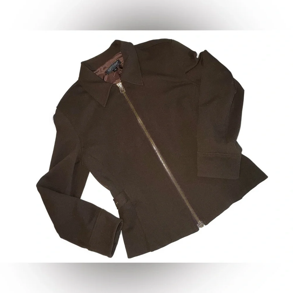 Karen Kane Lifestyle Chocolate Brown Zip Jacket Workwear Minimalist Size 8